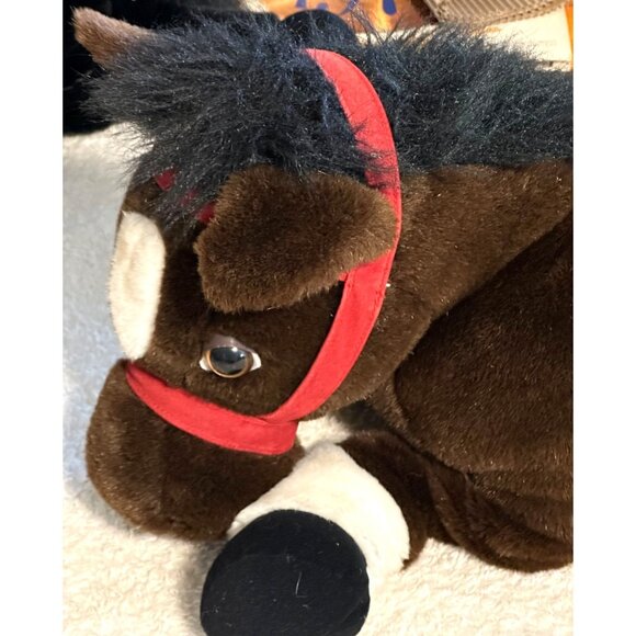 24k Polar Puff Huggapuffs Large 23” Brown Plush Horse Red Bridle Kid BedSitter - Picture 11 of 11